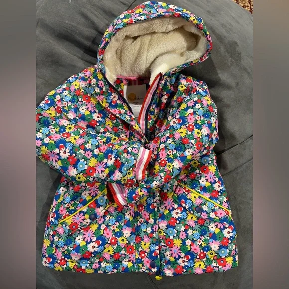 Mini Boden Floral Sherpa Lined Parka Jacket Size 7-8 - Picture 2 of 5